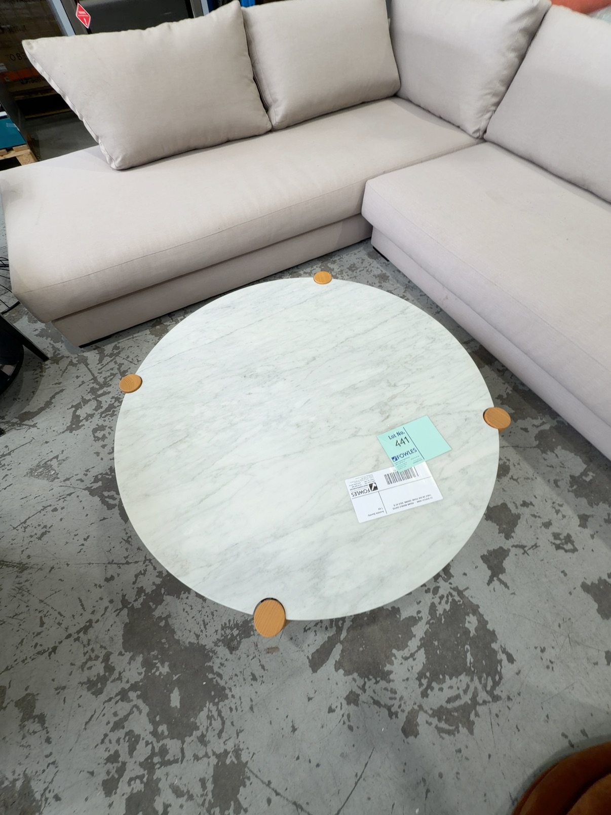 EX DISPLAY HOME - ROUND MARBLE COFFEE TABLE ON OAK FRAME 1000MM, SOLD AS IS EX DISPLAY HOME - ROUND MARBLE COFFEE TABLE ON OAK FRAME 1000MM, SOLD AS IS
