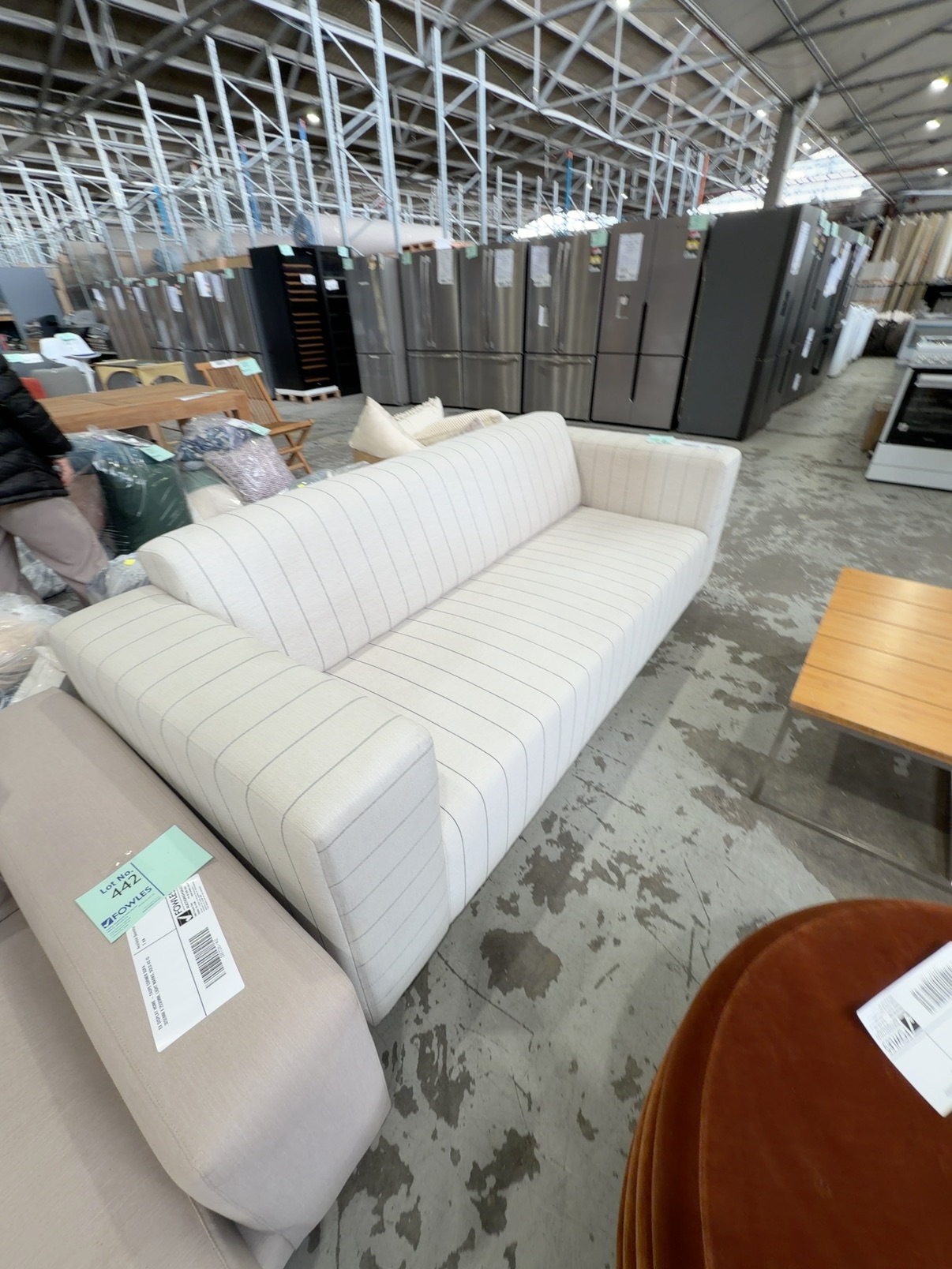 EX DISPLAY HOME - CREAM COUCH WITH GREY STRIPE, SOLD AS IS EX DISPLAY HOME - CREAM COUCH WITH GREY STRIPE, SOLD AS IS