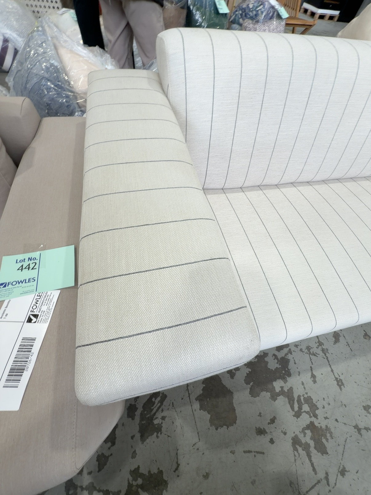 EX DISPLAY HOME - CREAM COUCH WITH GREY STRIPE, SOLD AS IS EX DISPLAY HOME - CREAM COUCH WITH GREY STRIPE, SOLD AS IS