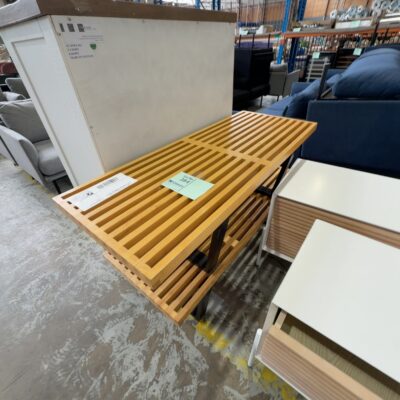 EX DISPLAY HOME -WOODEN SLAT BENCH SEAT 1210MM LONG X 350MM DEEP, SOLD AS IS EX DISPLAY HOME -WOODEN SLAT BENCH SEAT 1210MM LONG X 350MM DEEP, SOLD AS IS