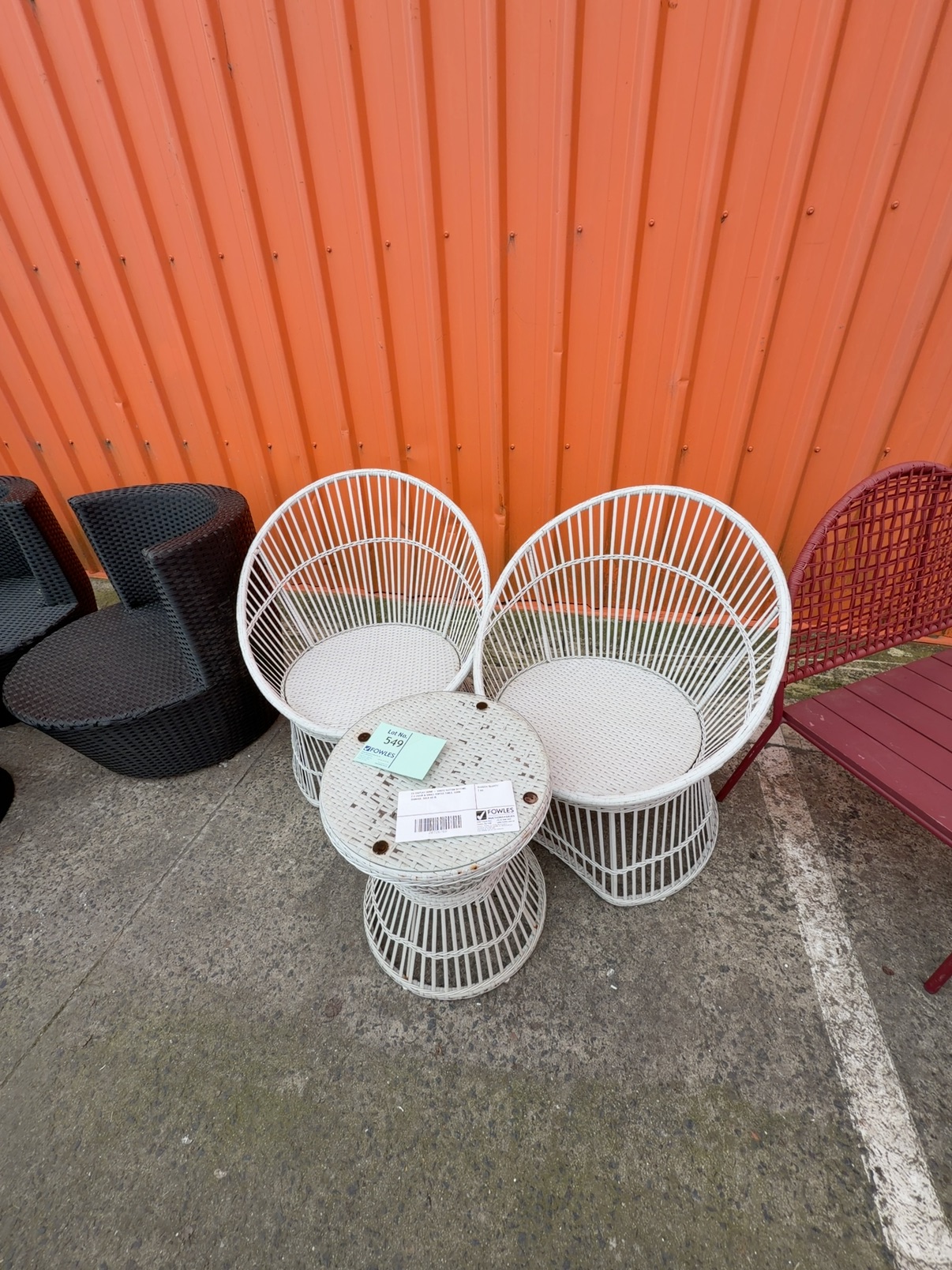 EX DISPLAY HOME - WHITE RATTAN SETTING, 2 X CHAIR & SMALL COFFEE TABLE, SOME DAMAGE, SOLD AS IS EX DISPLAY HOME - WHITE RATTAN SETTING, 2 X CHAIR & SMALL COFFEE TABLE, SOME DAMAGE, SOLD AS IS
