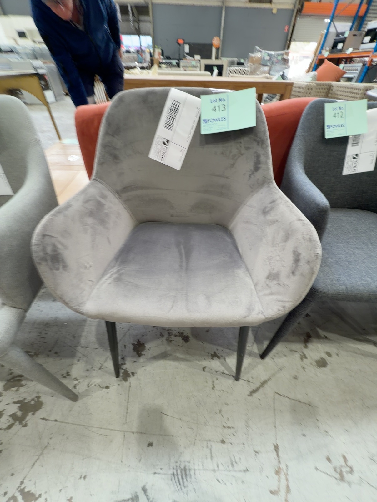 EX STAGING - GREY DINING CHAIR SOLD AS IS EX STAGING - GREY DINING CHAIR SOLD AS IS