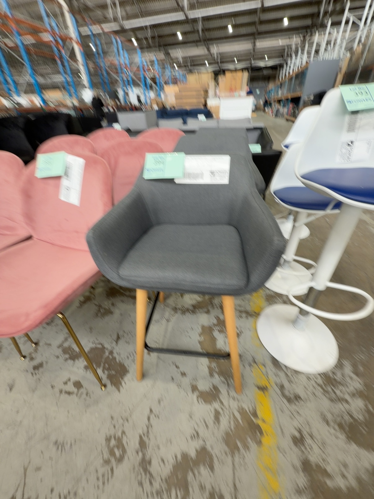 EX STAGING - GREY BAR CHAIR SOLD AS IS EX STAGING - GREY BAR CHAIR SOLD AS IS