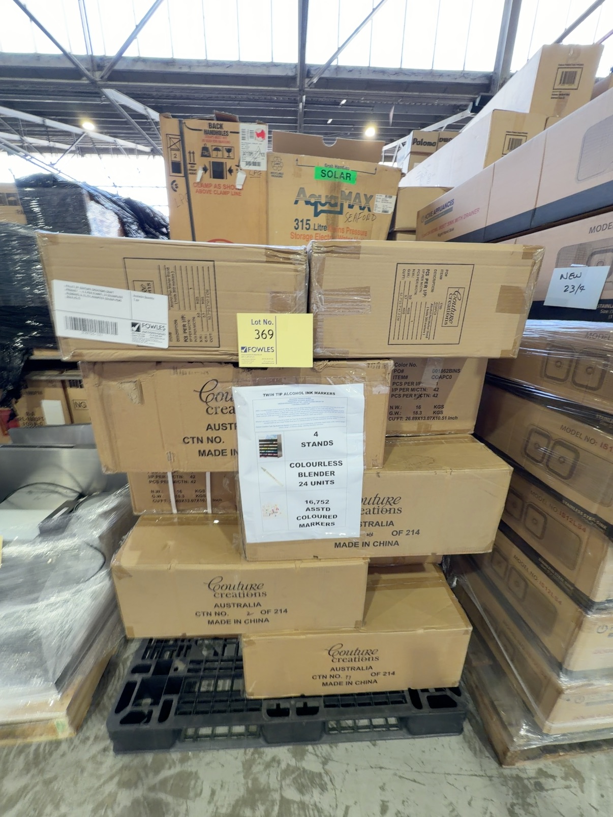 PALLET OF COUTURE CREATIONS CRAFT PRODUCT - 4 X PEN STANDS, 24 COLOURLESS BLENDERS & 16,752 ASSORTED COLOUR PENS SOLD AS IS PALLET OF COUTURE CREATIONS CRAFT PRODUCT - 4 X PEN STANDS, 24 COLOURLESS BLENDERS & 16,752 ASSORTED COLOUR PENS SOLD AS IS
