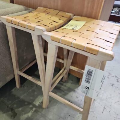 EX STAGING - NATURAL LEATHER & TIMBER BAR STOOL SOLD AS IS
