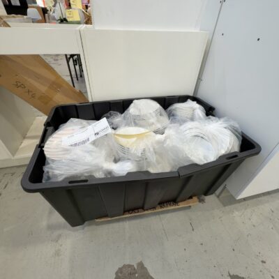 EX STAGING - CRATE OF CERAMIC PLATES, SOLD AS IS