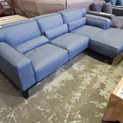 NEW BLUE LEATHER LOUNGE WITH CHAISE RRP$1999