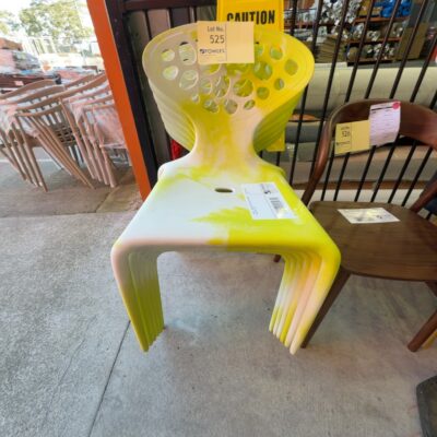 EX HIRE - GREEN & WHITE ACRYLIC OUTDOOR CHAIR, SOLD AS IS