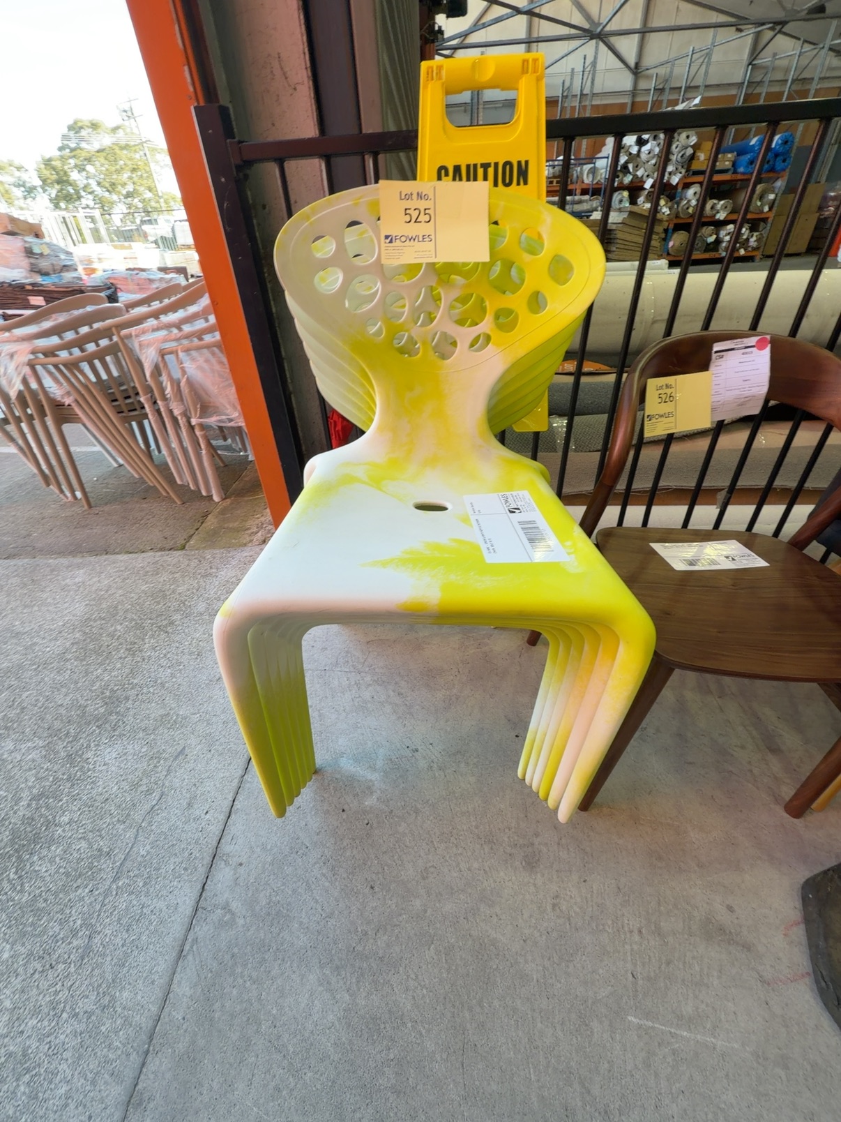 EX HIRE - GREEN & WHITE ACRYLIC OUTDOOR CHAIR, SOLD AS IS EX HIRE - GREEN & WHITE ACRYLIC OUTDOOR CHAIR, SOLD AS IS