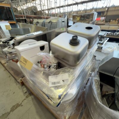 PALLET OF ASSORTED TOILETS DISPLAYS, AND SINKS, SOLD AS IS NO WARRANTY