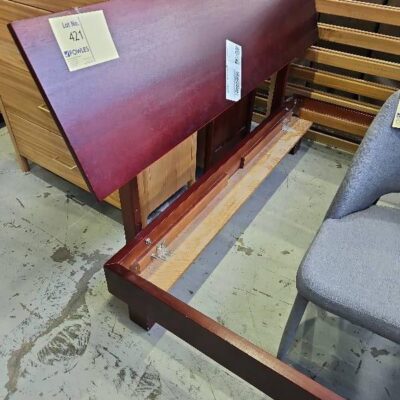 SECONDHAND RED TIMBER QUEEN BEDFRAME SOLD AS IS