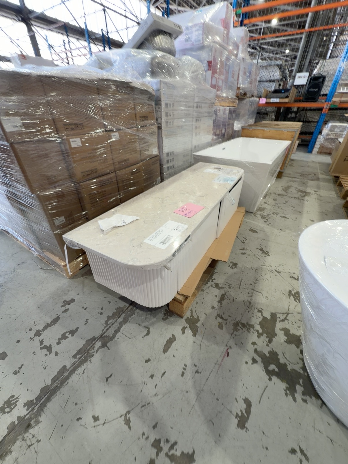 AULIC PETRA MARK II 1500MM WALL HUNG VANITY, CURVED FLUTED MATTE WHITE, WITH PURE FLAT STONE TOP, CAWH402-1500 RRP$2835 **DAMAGED CABINET, SOLD AS IS** AULIC PETRA MARK II 1500MM WALL HUNG VANITY, CURVED FLUTED MATTE WHITE, WITH PURE FLAT STONE TOP, CAWH402-1500 RRP$2835 **DAMAGED CABINET, SOLD AS IS**