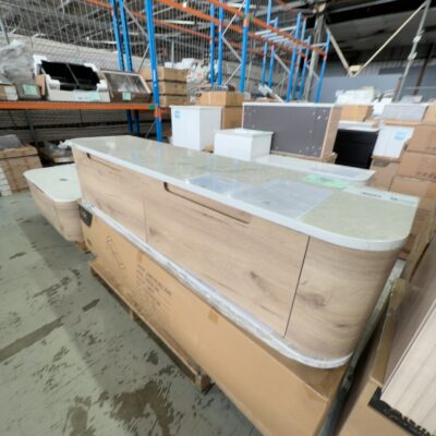 NEW 1800MM AULIC HAMILTON CURVED PLYWOOD WALL HUNG VANITY WITH ALPINE FLAT CURVED STONE BENCH TOP, RRP$3195 CAWH39-1800-ST86FT NEW 1800MM AULIC HAMILTON CURVED PLYWOOD WALL HUNG VANITY WITH ALPINE FLAT CURVED STONE BENCH TOP, RRP$3195 CAWH39-1800-ST86FT