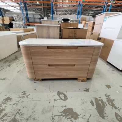 NEW AULIC BRIONY 1200MM WALL HUNG VANITY, CURVED PREMIUM GRADE PLYWOOD 2 DRAWERS, WITH CATO FLAT STONE TOP RRP$2779 CAWH48-1200-ST26FT NEW AULIC BRIONY 1200MM WALL HUNG VANITY, CURVED PREMIUM GRADE PLYWOOD 2 DRAWERS, WITH CATO FLAT STONE TOP RRP$2779 CAWH48-1200-ST26FT