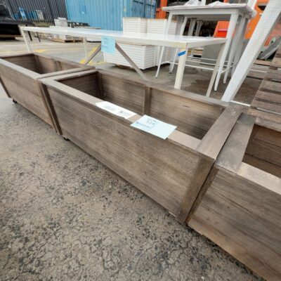 PINE PLANTER BOX WITH CASTOR WHEELS APPROX 1150MM LONG X 465MM WIDE