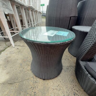 EX HIRE, BLACK RATTAN COFFEE TABLE, SOLD AS IS EX HIRE, BLACK RATTAN COFFEE TABLE, SOLD AS IS