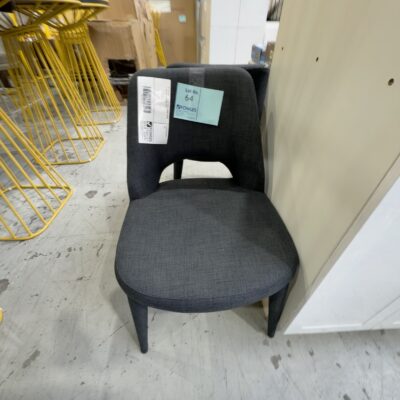 EX STAGING - PAIR OF GREY DINING CHAIRS - ONE HAS TEAR, SOLD AS IS