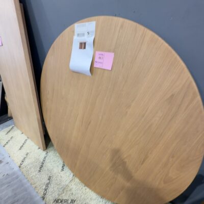 EX DISPLAY MIA 1600MM ROUND OAK DINING TABLE WITH CURVED LEGS, MISSING METAL PLATE TO ATTACH LEGS, NO SCREWS, SOLD AS IS EX DISPLAY MIA 1600MM ROUND OAK DINING TABLE WITH CURVED LEGS, MISSING METAL PLATE TO ATTACH LEGS, NO SCREWS, SOLD AS IS