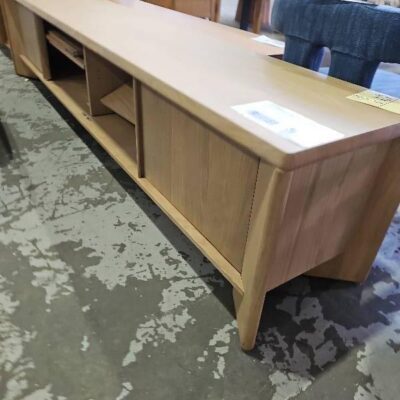 EX DISPLAY LENNY OAK CREMA 2400MM TV UNIT, *DAMAGED MIDDLE DOORS** SOLD AS IS
