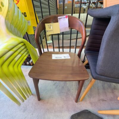 SAMPLE - TEMPO WALNUT DINING CHAIR, TIMBER SEAT, SOLD AS IS **BROKEN AT JOIN ON LEFT**