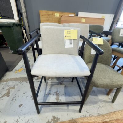 SAMPLE - ASTON BLACK OAK BAR STOOL, SILVER SAGE FABRIC, SOLD AS IS