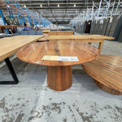 EX DISPLAY JINDALEE 1200MM ROUND MARRI DINING TABLE, **SLIGHT SPLIT IN TOP** SOLD AS IS EX DISPLAY JINDALEE 1200MM ROUND MARRI DINING TABLE, **SLIGHT SPLIT IN TOP** SOLD AS IS