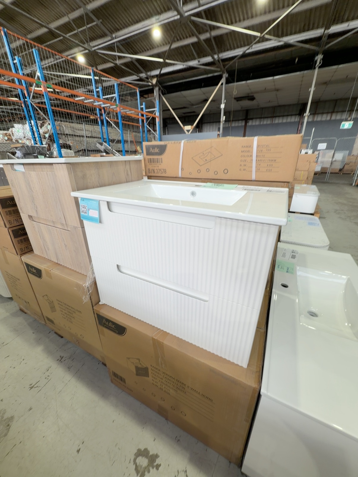 NEW 750MM AULIC VERONA MARK II WALL HUNG VANITY, MATTE WHITE GROOVE 2 DRAWER CABINET, WITH CRYSTAL WHITE CERAMIC TOP RRP$1885, CAWH412-750-CT28 NEW 750MM AULIC VERONA MARK II WALL HUNG VANITY, MATTE WHITE GROOVE 2 DRAWER CABINET, WITH CRYSTAL WHITE CERAMIC TOP RRP$1885, CAWH412-750-CT28