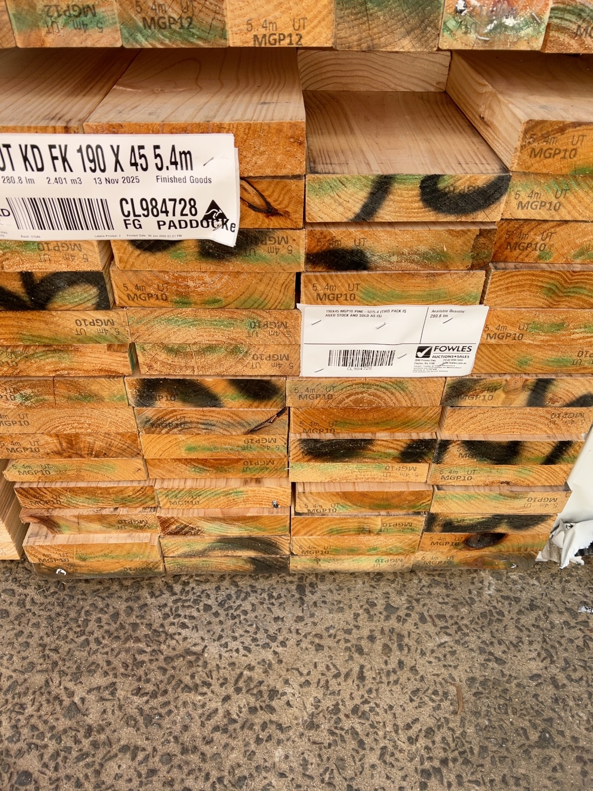 190X45 MGP10 PINE-52/5.4 (THIS PACK IS AGED STOCK AND SOLD AS IS) 190X45 MGP10 PINE-52/5.4 (THIS PACK IS AGED STOCK AND SOLD AS IS)