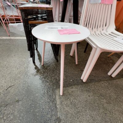 EX STAGING- ROUND WHITE SIDE TABLE , SOLD AS IS EX STAGING- ROUND WHITE SIDE TABLE , SOLD AS IS