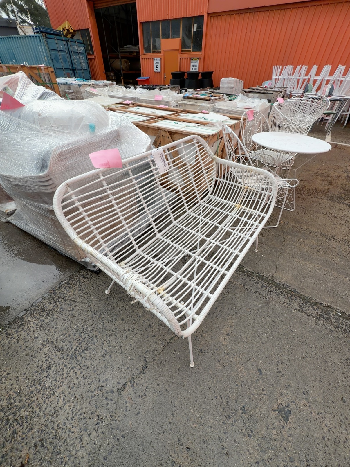 EX STAGING- 2 SEATER WHITE RATTAN LOOK SOFA , SOLD AS IS EX STAGING- 2 SEATER WHITE RATTAN LOOK SOFA , SOLD AS IS