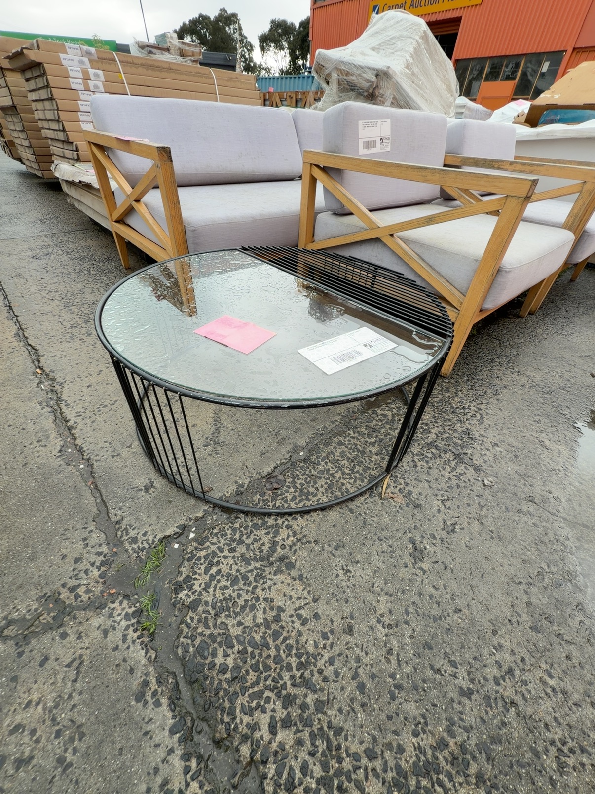 EX STAGING- ROUND BLACK WIRE COFFEE TABLE WITH GLASS TOP, SOLD AS IS EX STAGING- ROUND BLACK WIRE COFFEE TABLE WITH GLASS TOP, SOLD AS IS