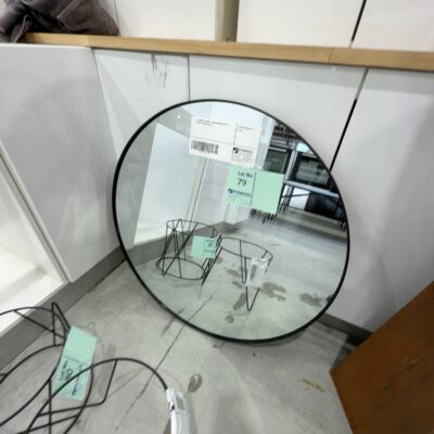 EX HOME STAGING- ROUND MIRROR WITH BLACK FRAME SOLD IS EX HOME STAGING- ROUND MIRROR WITH BLACK FRAME SOLD IS