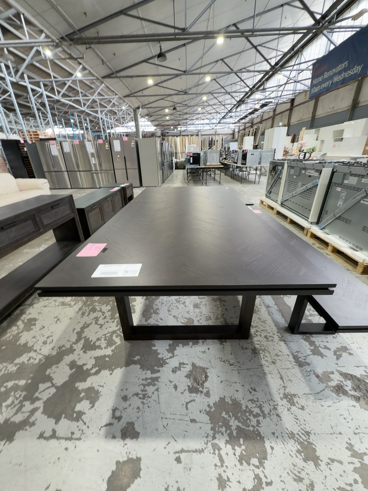 NEW ADLEY DINING TABLE, AMERICAN ASH WITH JAPAN BLACK STAIN, HERRINGBONE DESIGN, 2500MM NEW ADLEY DINING TABLE, AMERICAN ASH WITH JAPAN BLACK STAIN, HERRINGBONE DESIGN, 2500MM