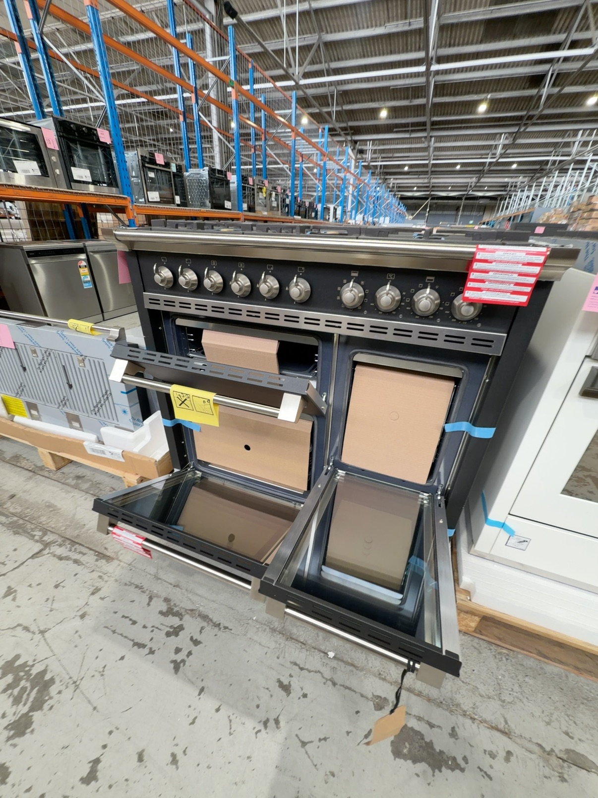 NEW STEEL AQ10SFFD4MANN ASCOT 100CM ANTHRACITE DUAL FUEL FREESTANDING OVEN WITH CHROME TRIM, 5 SOLID BRASS BURNERS INCLUDING MEGA WOK BURNER, 3 OVENS - 1 X 70 LITRE STEAM, 1 X 34 LITRE PIZZA & 1 X 39 LITRE 4 FUNCTION OVEN, COMMERCIAL GRADE SHELVING, HAND BUILT IN ITALY RRP$17,499 WITH 12 MONTH WARRANTY NEW STEEL AQ10SFFD4MANN ASCOT 100CM ANTHRACITE DUAL FUEL FREESTANDING OVEN WITH CHROME TRIM, 5 SOLID BRASS BURNERS INCLUDING MEGA WOK BURNER, 3 OVENS - 1 X 70 LITRE STEAM, 1 X 34 LITRE PIZZA & 1 X 39 LITRE 4 FUNCTION OVEN, COMMERCIAL GRADE SHELVING, HAND BUILT IN ITALY RRP$17,499 WITH 12 MONTH WARRANTY