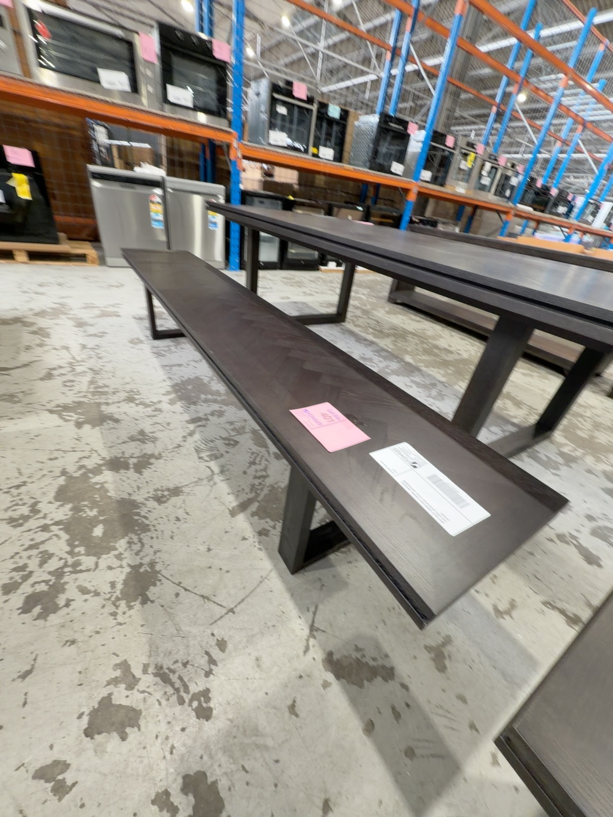NEW ADLEY BENCH SEAT 2400MM, AMERICAN ASH WITH JAPAN BLACK STAIN, HERRINGBONE DESIGN NEW ADLEY BENCH SEAT 2400MM, AMERICAN ASH WITH JAPAN BLACK STAIN, HERRINGBONE DESIGN