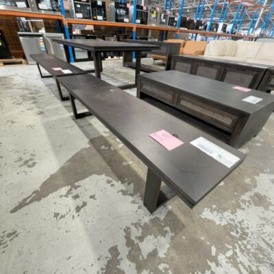 NEW ADLEY BENCH SEAT 1900MM, AMERICAN ASH WITH JAPAN BLACK STAIN, HERRINGBONE DESIGN NEW ADLEY BENCH SEAT 1900MM, AMERICAN ASH WITH JAPAN BLACK STAIN, HERRINGBONE DESIGN