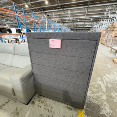 NEW ELEVATION 5 DRAWER TALLBOY, PEPPER FABRIC, GLASS TOP GGF1605 NEW ELEVATION 5 DRAWER TALLBOY, PEPPER FABRIC, GLASS TOP GGF1605