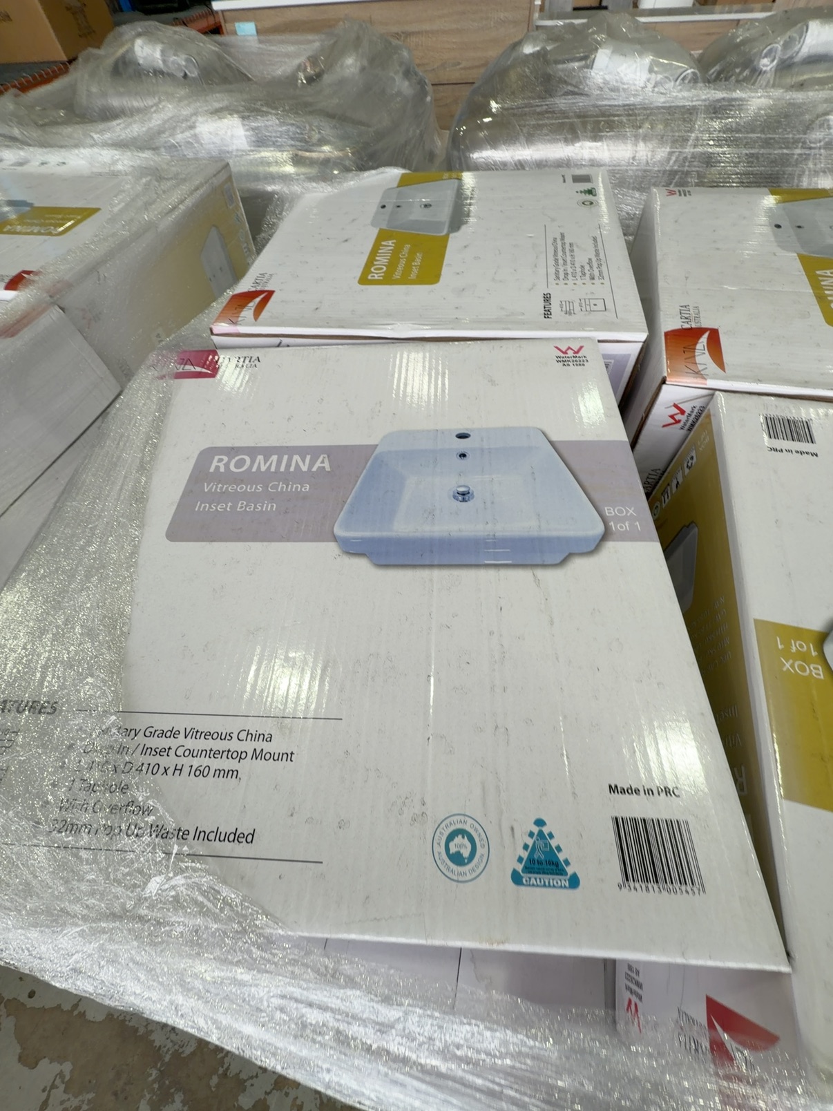 PALLET OF ROMINA CERAMIC VANITY BOWLS SOLD AS IS PALLET OF ROMINA CERAMIC VANITY BOWLS SOLD AS IS