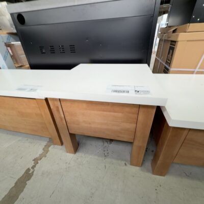 EX SHOWROOM, OAK BEDSIDE/LAMP TABLE, WITH WHITE TOP SOLD AS IS