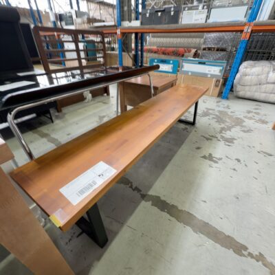 EX SHOWROOM, OAK BENCH SEAT WITH BLACK METAL LEGS, SOLD AS IS EX SHOWROOM, OAK BENCH SEAT WITH BLACK METAL LEGS, SOLD AS IS
