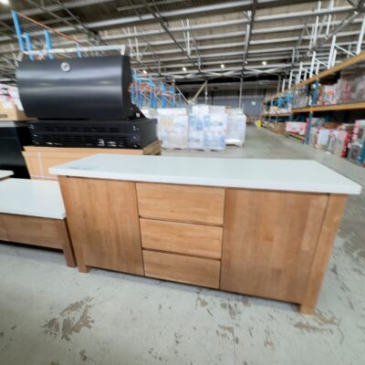 EX SHOWROOM, OAK BUFFETT WITH WHITE TOP SOLD AS IS EX SHOWROOM, OAK BUFFETT WITH WHITE TOP SOLD AS IS
