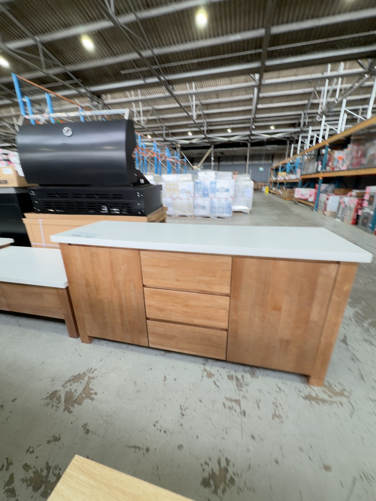 EX SHOWROOM, OAK BUFFETT WITH WHITE TOP SOLD AS IS EX SHOWROOM, OAK BUFFETT WITH WHITE TOP SOLD AS IS