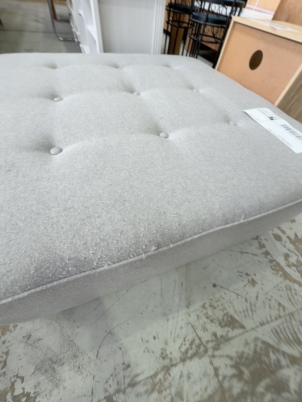 EX SHOWROOM, LARGE GREY FABRIC OTTOMAN, SOLD AS IS EX SHOWROOM, LARGE GREY FABRIC OTTOMAN, SOLD AS IS