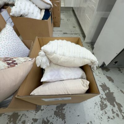 BOX OF ASSORTED STAGING CUSHIONS SOLD AS IS BOX OF ASSORTED STAGING CUSHIONS SOLD AS IS