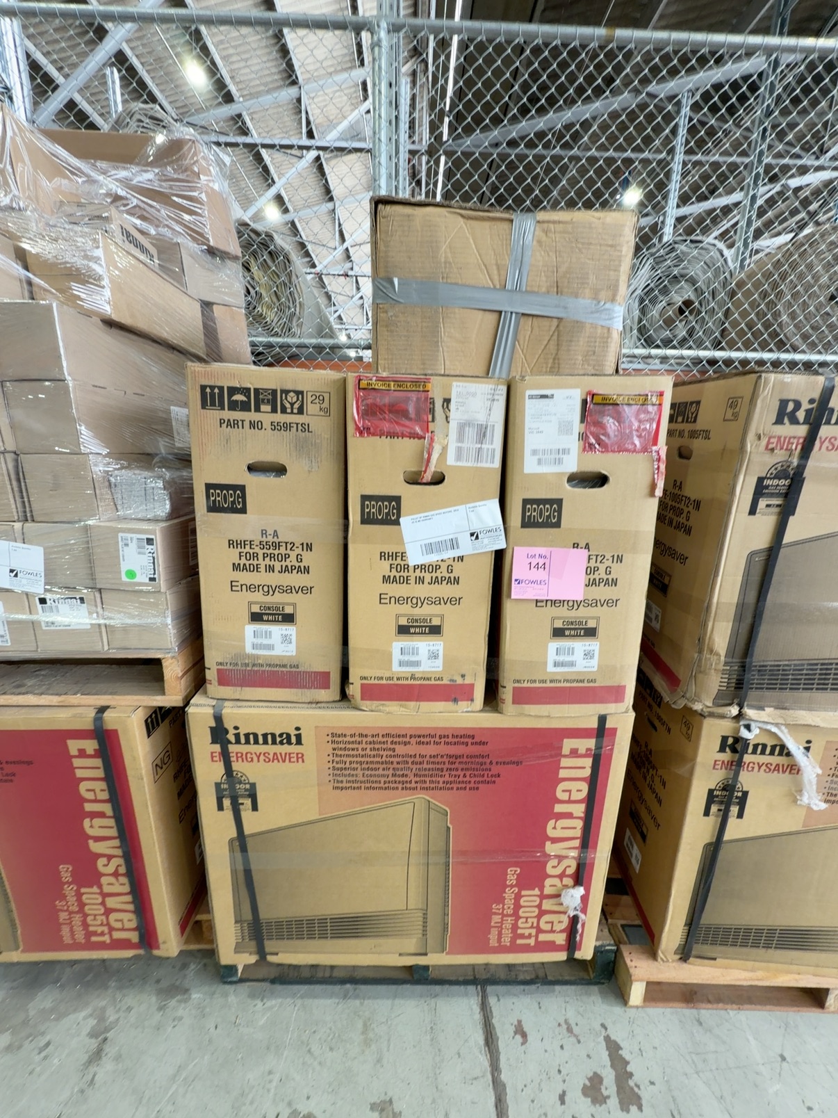 PALLET OF RINNAI GAS SPACE HEATERS, SOLD AS IS NO WARRANTY PALLET OF RINNAI GAS SPACE HEATERS, SOLD AS IS NO WARRANTY