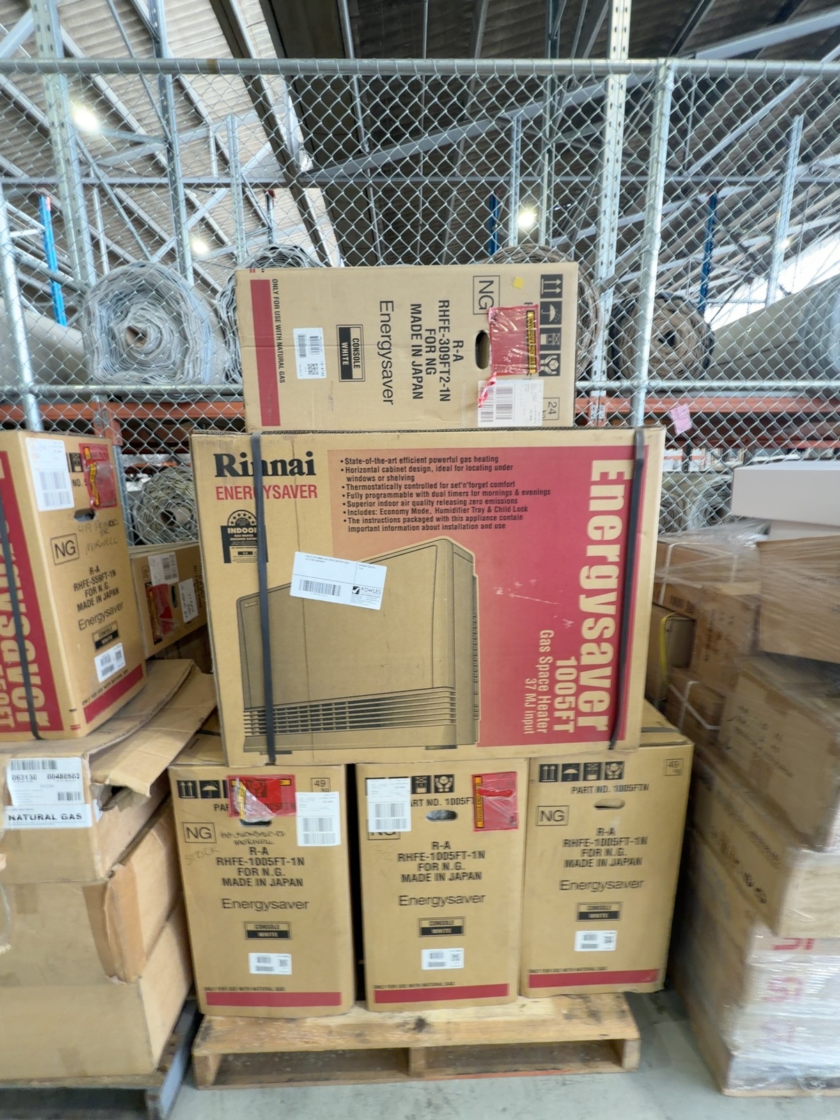 PALLET OF RINNAI GAS SPACE HEATERS SOLD AS IS NO WARRANTY PALLET OF RINNAI GAS SPACE HEATERS SOLD AS IS NO WARRANTY