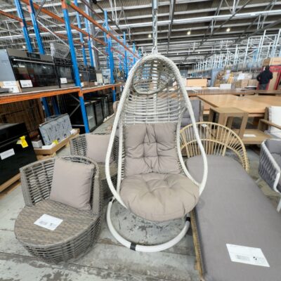 SAMPLE - CICI HANGING CHAIR, GREY/WHITE, RRP$629, SOLD AS IS SAMPLE - CICI HANGING CHAIR, GREY/WHITE, RRP$629, SOLD AS IS