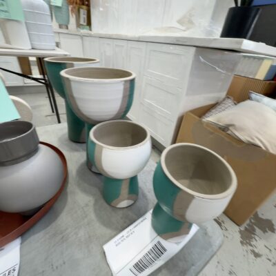 EX STAGING - LOT OF 4 ASSORTED GREEN & BEIGE POTS, SOLD AS IS EX STAGING - LOT OF 4 ASSORTED GREEN & BEIGE POTS, SOLD AS IS