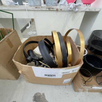 EX STAGING - BOX OF ASSORTED DECORATOR ITEMS, LAMPS & POTS ETC SOLD AS IS EX STAGING - BOX OF ASSORTED DECORATOR ITEMS, LAMPS & POTS ETC SOLD AS IS