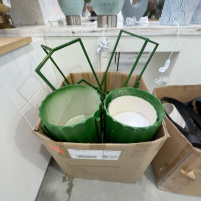 EX STAGING - BOX OF ASSORTED PLANT POTS & STANDS ETC SOLD AS IS EX STAGING - BOX OF ASSORTED PLANT POTS & STANDS ETC SOLD AS IS